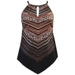 Miraclesuit Kiara peephole tankini top high neck black gold women's size 12